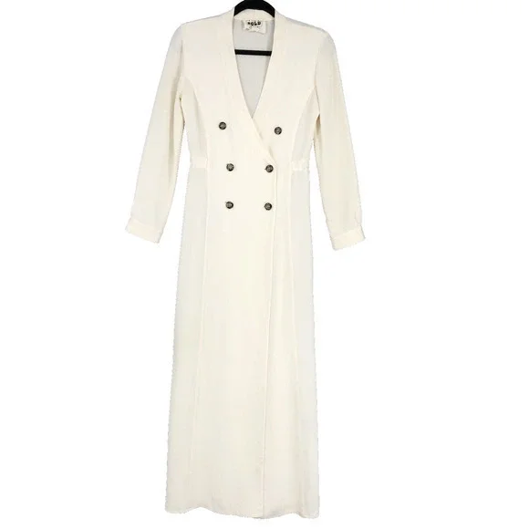Stone Cold Fox Womens Trench Jacket Maxi Dress Long Double Breasted Silk White 2 - Picture 1 of 9